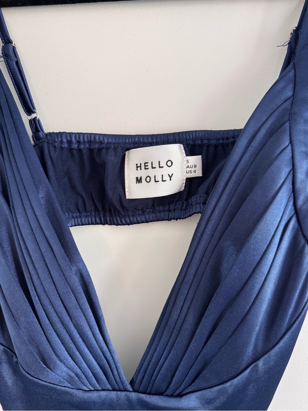 Hello Molly Navy Satin V-Neck Evening Dress Size 4 - Picture 2 of 5